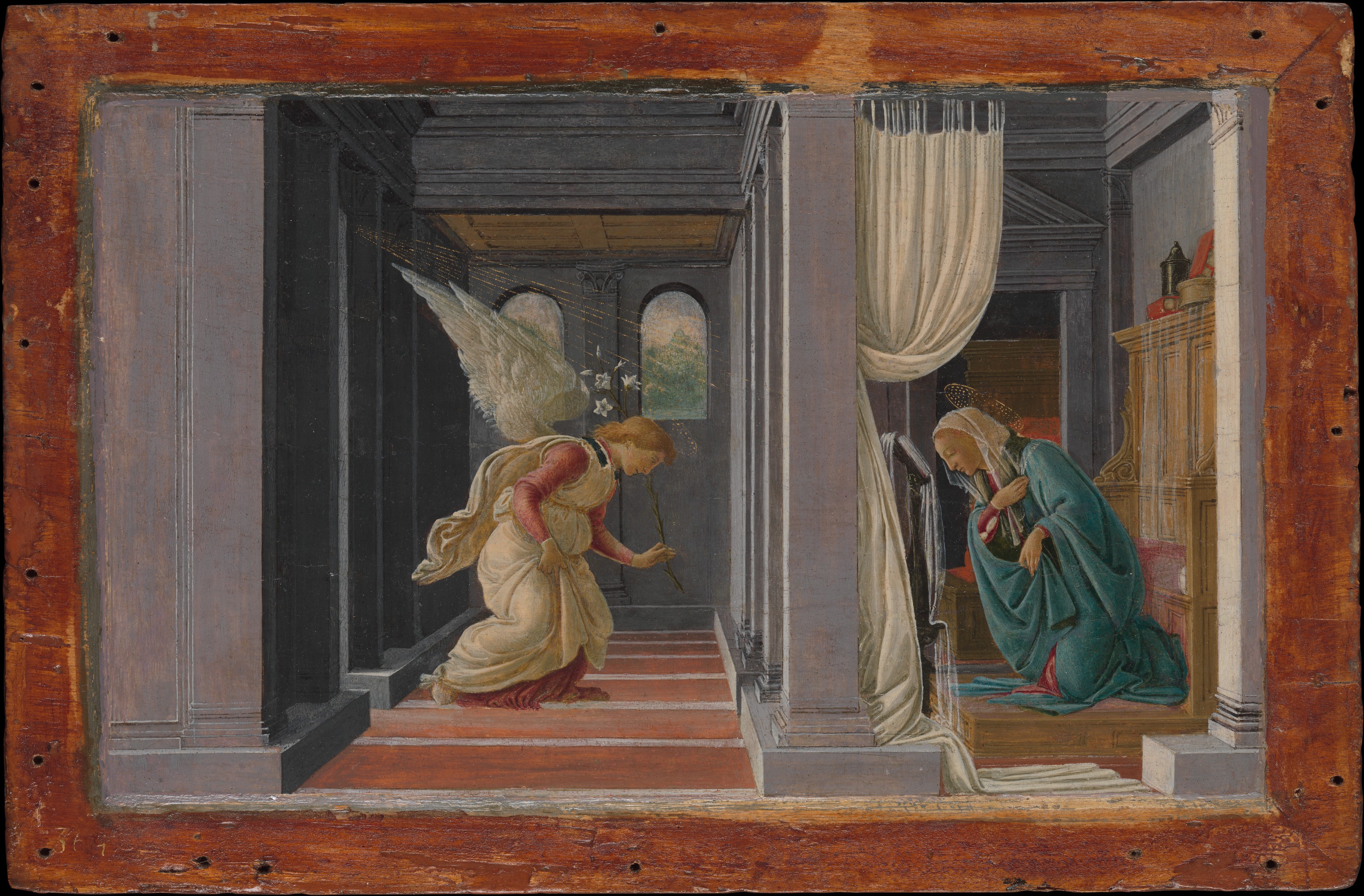 The Annunciation by Botticelli — Gabriel approaching Mary. Robert Lehman Collection, The Met (public domain).